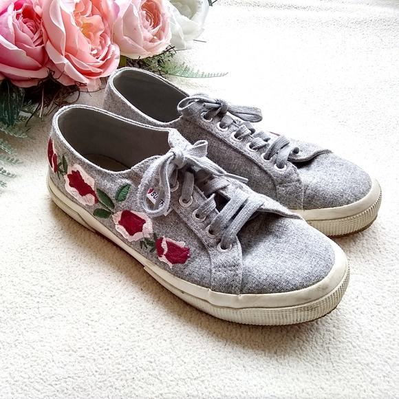Superga Shoes - Superga Grey Floral Embroidered Sneakers size 8